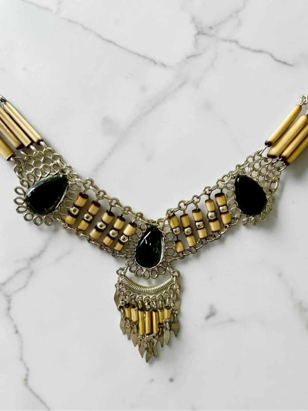 Handcrafted Tribal Statement Necklace 16”